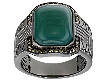 Picture of Green Onyx Black Rhodium Over Brass Men's Ring