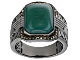 Green Onyx Black Rhodium Over Brass Men's Ring