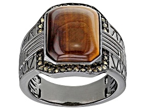 Brown Tiger's Eye, Black Rhodium Over Brass Men's Ring