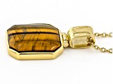 Brown Tigers Eye 18K Yellow Gold Over Sterling Silver Pendant With Chain 16x14mm