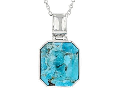 Blue Turquoise Rhodium Over Sterling Silver Pendant With Chain 16x14mm