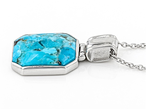 Blue Composite Turquoise Rhodium Over Sterling Silver Pendant With Chain 16x14mm