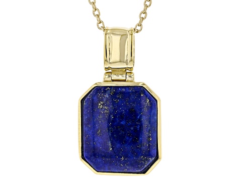 Blue Lapis Lazuli 18K Yellow Gold Over Sterling Silver Pendant With Chain 16x14mm