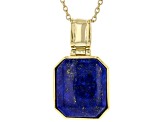 Blue Lapis Lazuli 18K Yellow Gold Over Sterling Silver Pendant With Chain 16x14mm