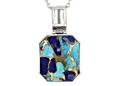 Blue Blended Composite Turquoise and Lapis Lazuli Rhodium Over Silver Men's Pendant With Chain