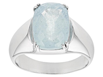 Picture of Blue Aquamarine Platinum Over Sterling Silver Men's Ring 5.40ct