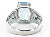 Blue Aquamarine Platinum Over Sterling Silver Men's Ring 5.40ct