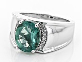 Teal Fluorite Rhodium Over Sterling Silver Men's Ring 5.58ctw