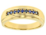 Blue Sapphire 18k Yellow Gold Over Sterling Silver Men's Band Ring 0.28ctw