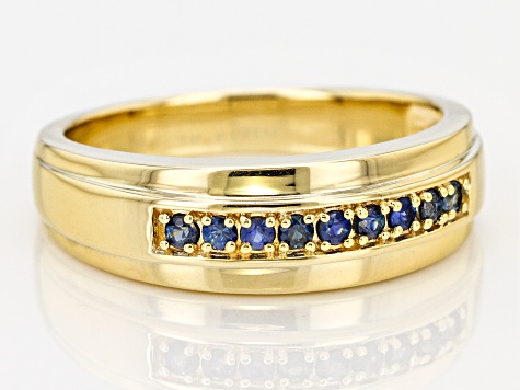 Blue Sapphire 18k Yellow Gold Over Sterling Silver Men's Band Ring 0.28ctw