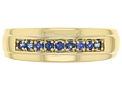 Blue Sapphire 18k Yellow Gold Over Sterling Silver Men's Band Ring 0.28ctw