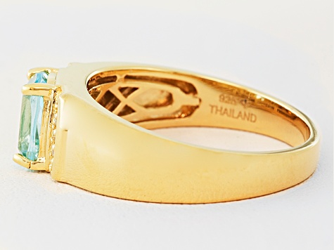 Sky Blue Topaz And White Zircon 18k Yellow Gold Over Silver Mens Ring 1.43ctw