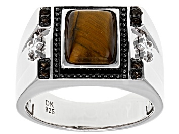 Picture of Brown Tiger's Eye Rhodium Over Sterling Silver Ring