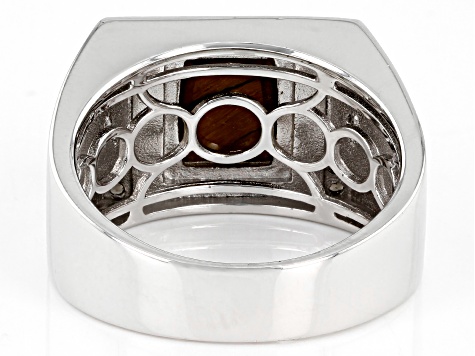 Brown Tiger's Eye Rhodium Over Sterling Silver Ring