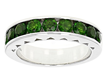 Picture of Green Chrome Diopside Rhodium Over Sterling Silver Gents Wedding Band Ring 2.30ctw