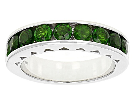 Green Chrome Diopside Rhodium Over Sterling Silver Gents Wedding Band Ring 2.30ctw