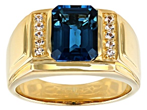 London Blue Topaz 18k Yellow Gold Over Sterling Silver Men's Ring 3.73ctw