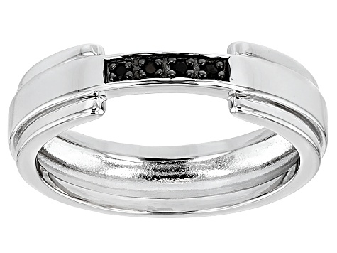 Black Spinel Rhodium Over Sterling Silver Men Band Ring .17ctw.