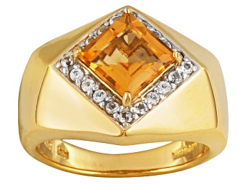 Picture of Yellow Citrine 18k Yellow Gold Over Silver Men's Ring 2.21ctw