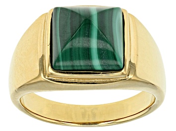 Picture of Green Malachite 18k Yellow Gold Over Silver Men's Ring