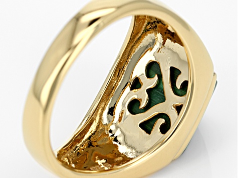 Green Malachite 18k Yellow Gold Over Silver Men's Ring