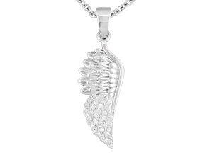 White Zircon Rhodium Over Sterling Silver Angel Wing Pendant with Chain .43ctw