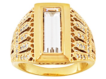 Picture of White Topaz And White Zircon 18k Yellow Gold Over Silver Men's Ring 3.72ctw