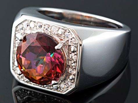 Multi-Color Mystic Topaz® Rhodium Over Sterling Silver Mens Ring 5.87ctw.
