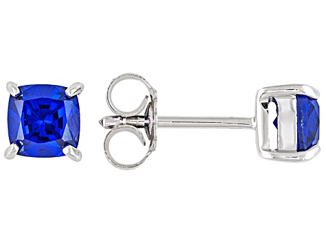 Blue Lab Created Spinel Rhodium Over Sterling Silver Stud Earrings 1.19ctw