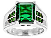 Green Lab Emerald Rhodium Over Sterling Silver Men's Ring 4.27ctw.