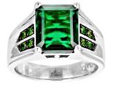 Green Lab Emerald Rhodium Over Sterling Silver Men's Ring 4.27ctw.