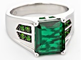 Green Lab Emerald Rhodium Over Sterling Silver Men's Ring 4.27ctw.
