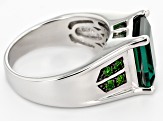 Green Lab Emerald Rhodium Over Sterling Silver Men's Ring 4.27ctw.