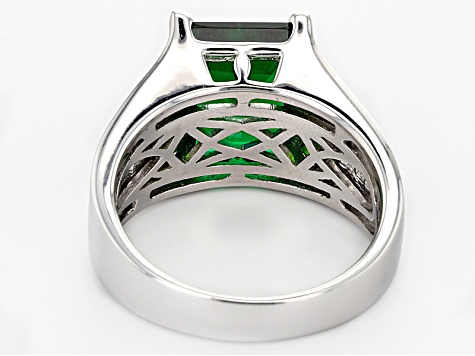 Green Lab Emerald Rhodium Over Sterling Silver Men's Ring 4.27ctw.