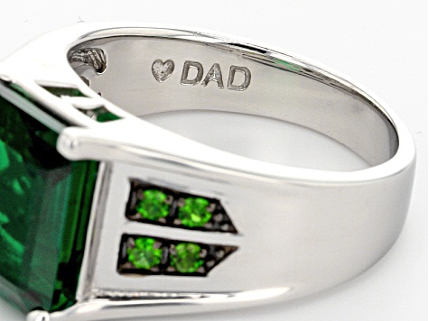 Green Lab Emerald Rhodium Over Sterling Silver Men's Ring 4.27ctw.