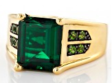 Green lab created emerald 18k yellow gold over silver gent's ring 4.32ctw