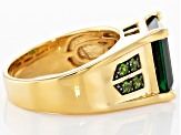 Green lab created emerald 18k yellow gold over silver gent's ring 4.32ctw