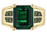 Green lab created emerald 18k yellow gold over silver gent's ring 4.32ctw