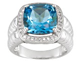 Sky Blue Topaz Rhodium Over Sterling Silver Men's Ring 8.50ctw.