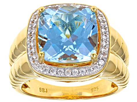 Sky Blue Topaz 18k Yellow Gold Over Sterling Silver Men's Ring 8.50ctw