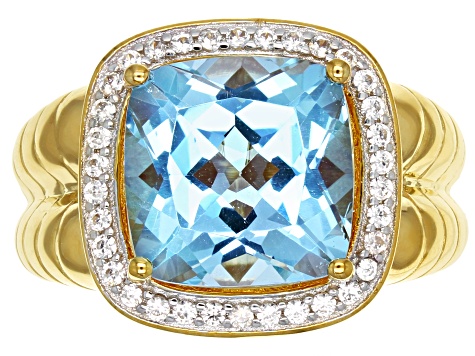 Sky Blue Topaz 18k Yellow Gold Over Sterling Silver Men's Ring 8.50ctw