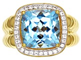 Sky Blue Topaz 18k Yellow Gold Over Sterling Silver Men's Ring 8.50ctw