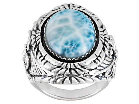 Blue larimar sterling silver mens ring. - MJW222 | JTV.com