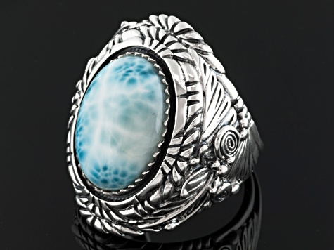 Blue larimar sterling silver mens ring.