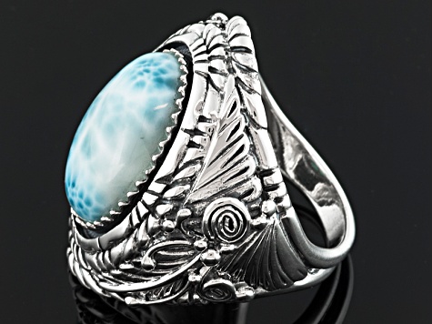 Blue larimar sterling silver mens ring.