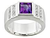 Purple African Amethyst Rhodium Over Sterling Silver Men's Ring 1.90ctw.