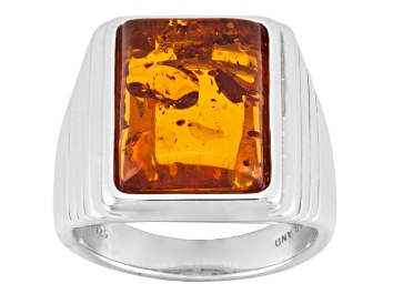 Picture of Brown Amber Rhodium Over Sterling Silver Mens Solitaire Ring.