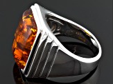 Brown Amber Rhodium Over Sterling Silver Mens Solitaire Ring.