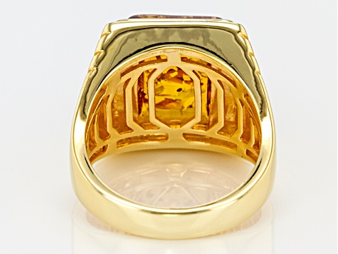 Orange Amber 18k Yellow Gold Over Sterling Silver Men's Ring.