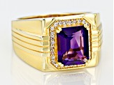 Purple Uruguayan Amethyst 18k yellow Gold Over Silver Gent's Ring 2.84ctw